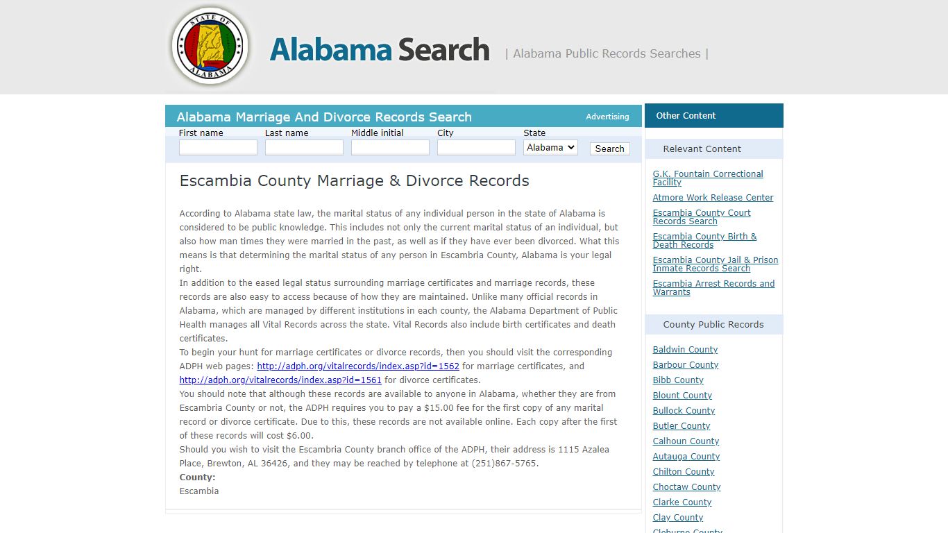 Escambia County Marriage & Divorce Records | Alabama - AL ...