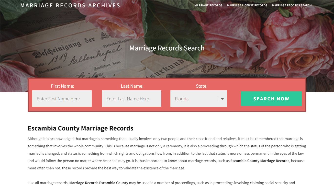 Escambia County Marriage Records | Enter Name and Search