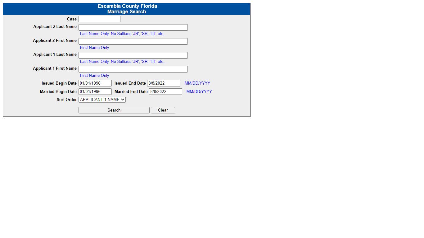 Escambia County Clerk of the Circuit Court Marriage